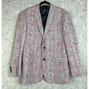 Linea Uomo Blazer Sport Coat Mens 46R Gray Red Paisley Plaid Cotton 2 Button